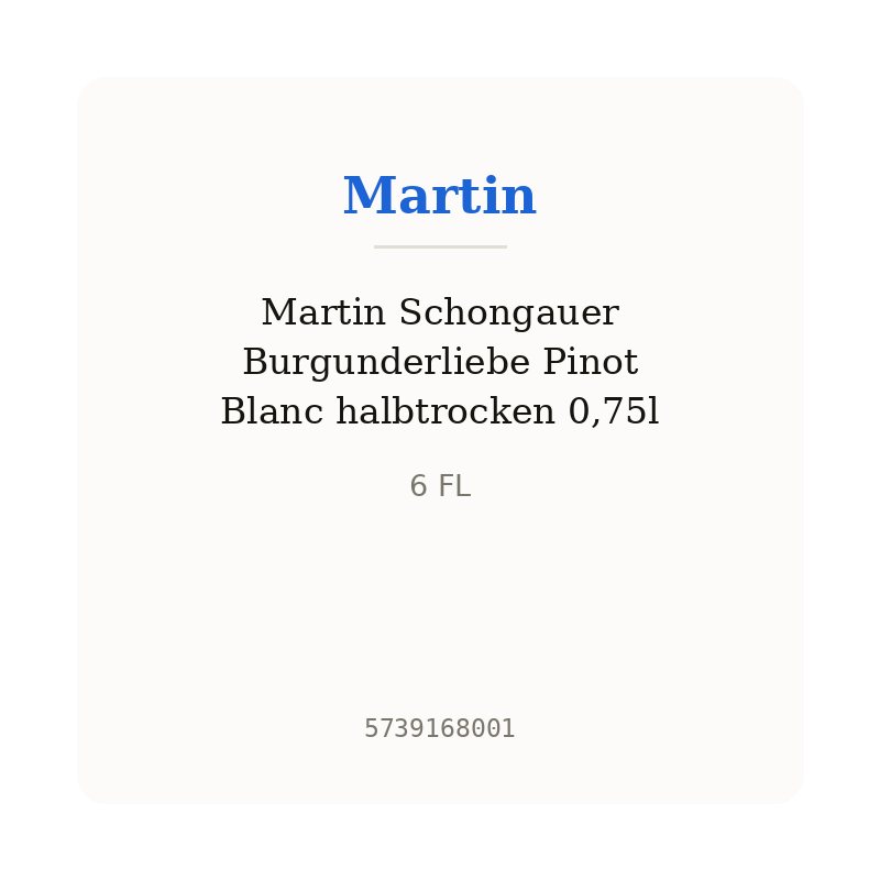 Martin Schongauer Burgunderliebe Pinot Blanc halbtrocken 0,75l