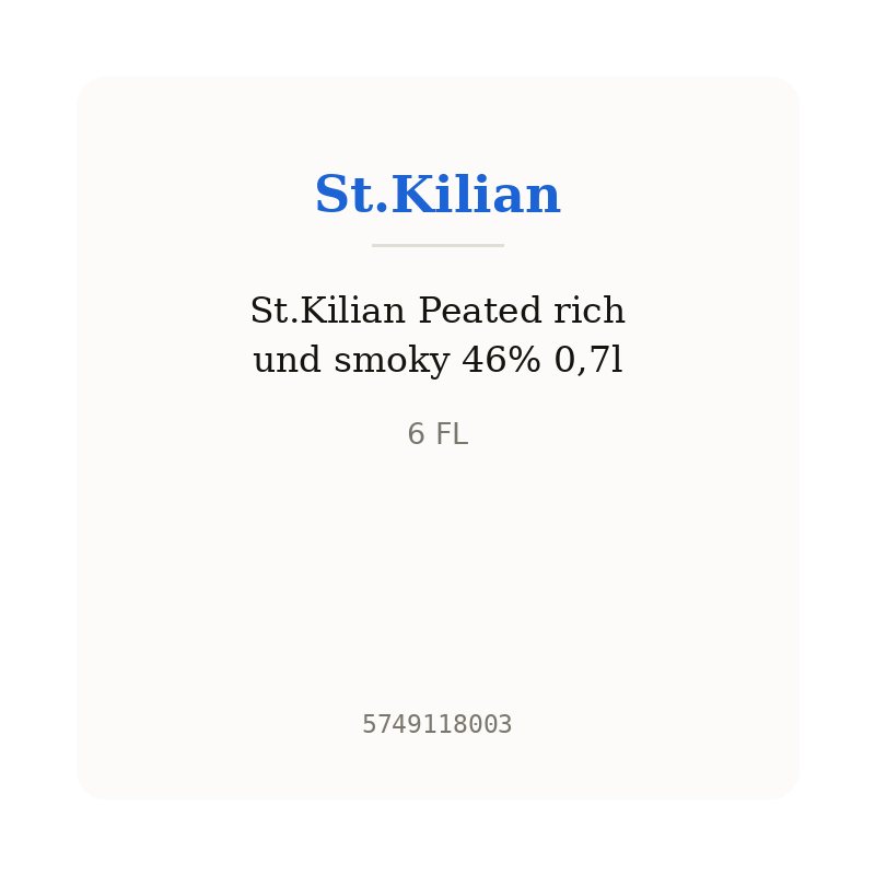 St.Kilian Peated rich und smoky 46% 0,7l