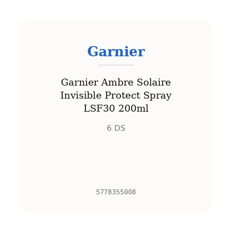 Garnier Ambre Solaire Invisible Protect Spray LSF30 200ml