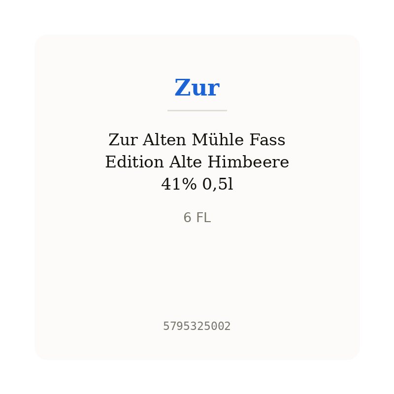 Zur Alten Mühle Fass Edition Alte Himbeere 41% 0,5l