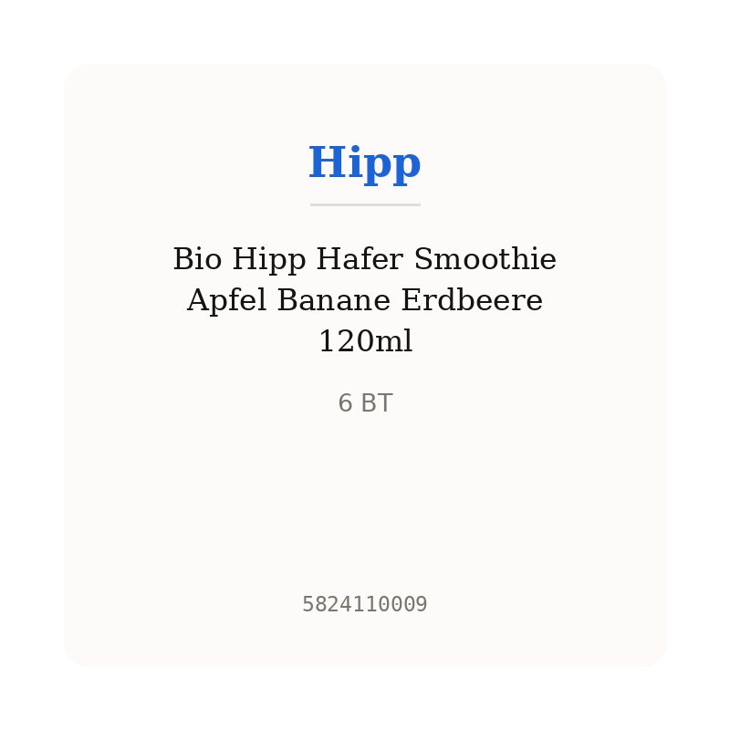 Bio Hipp Hafer Smoothie Apfel Banane Erdbeere 120ml