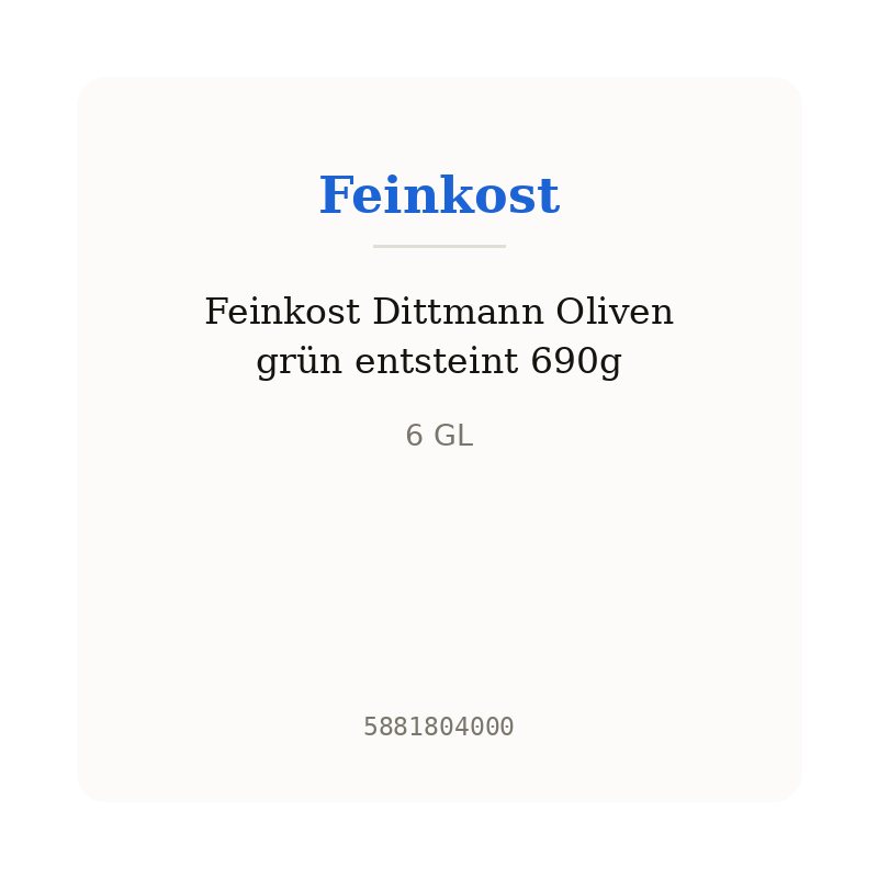 Feinkost Dittmann Oliven grün entsteint 690g