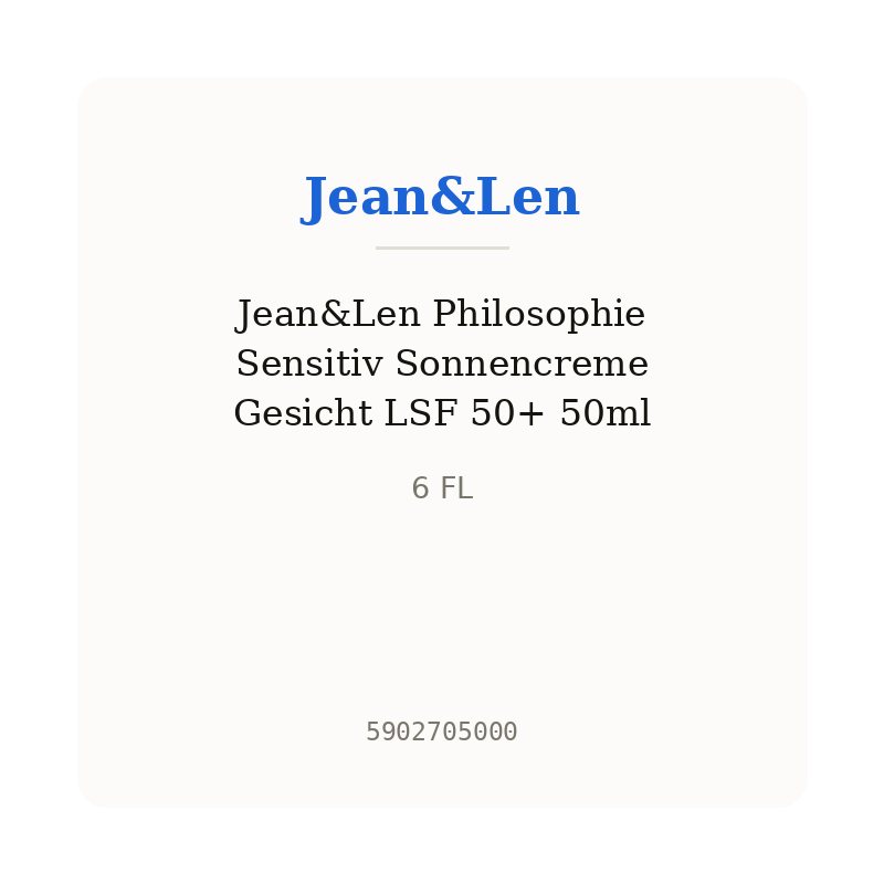 Jean&Len Philosophie Sensitiv Sonnencreme Gesicht LSF 50+ 50ml