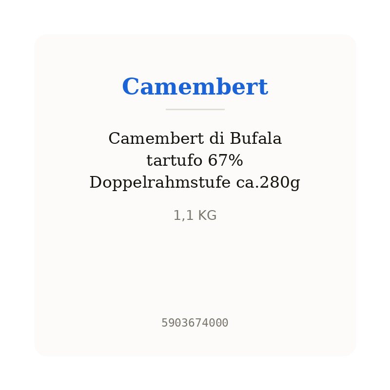 Camembert di Bufala tartufo 67% Doppelrahmstufe ca.280g