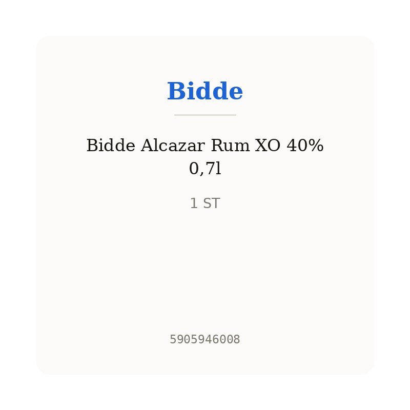 Bidde Alcazar Rum XO 40% 0,7l
