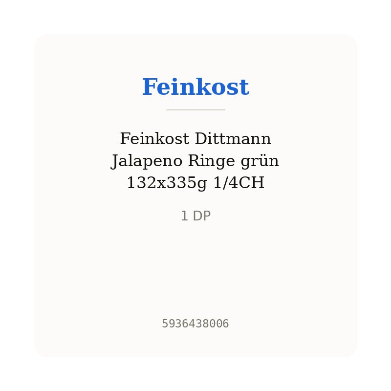Feinkost Dittmann Jalapeno Ringe grün 132x335g 1/4CH