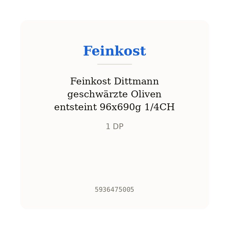 Feinkost Dittmann geschwärzte Oliven entsteint 96x690g 1/4CH