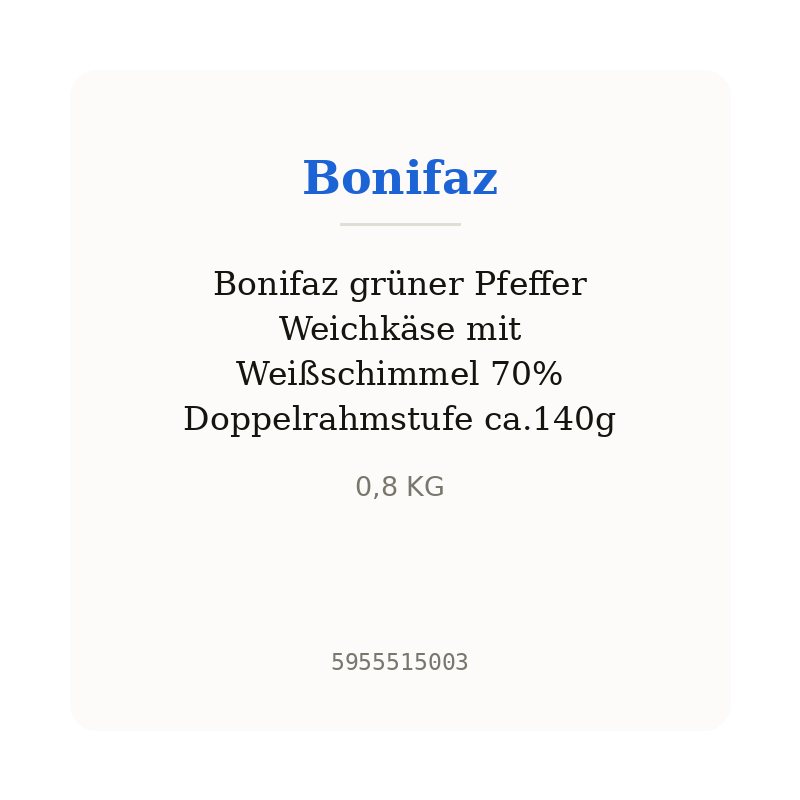 Bonifaz grüner Pfeffer Weichkäse mit Weißschimmel 70% Doppelrahmstufe ca.140g