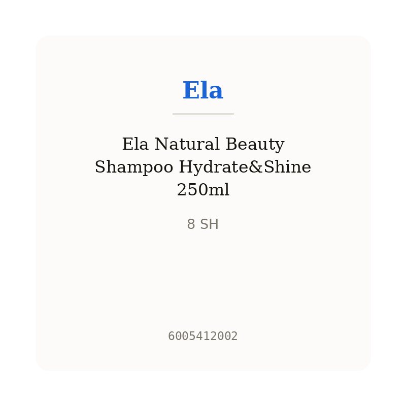 Ela Natural Beauty Shampoo Hydrate&Shine 250ml