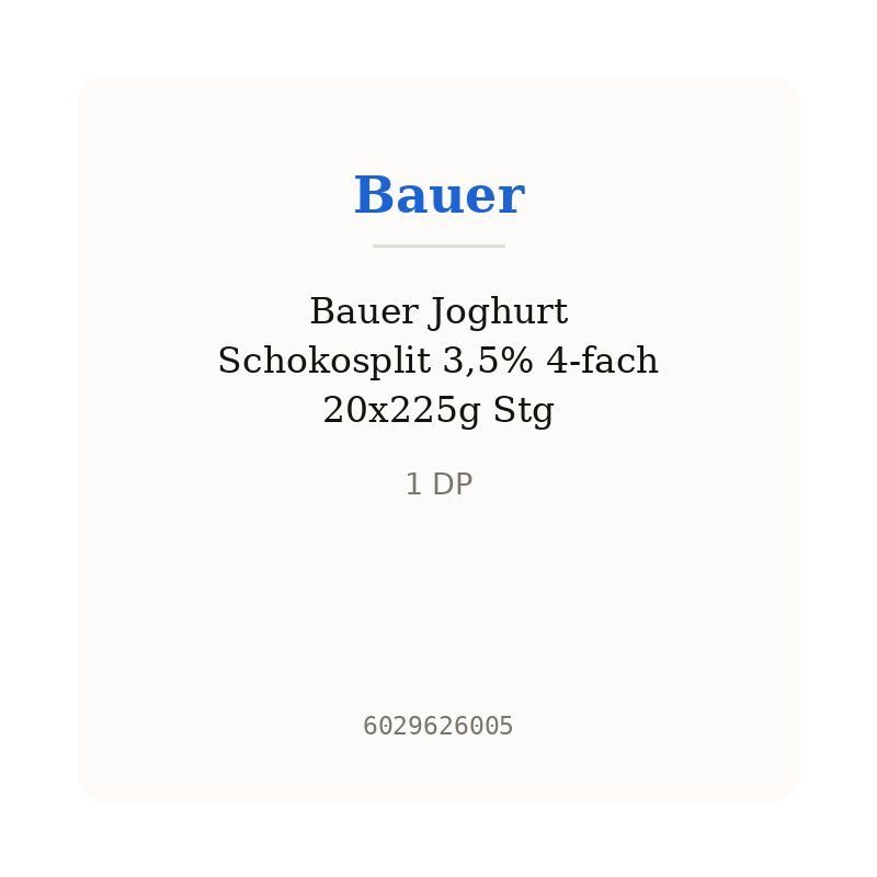 Bauer Joghurt Schokosplit 3,5% 4-fach 20x225g Stg