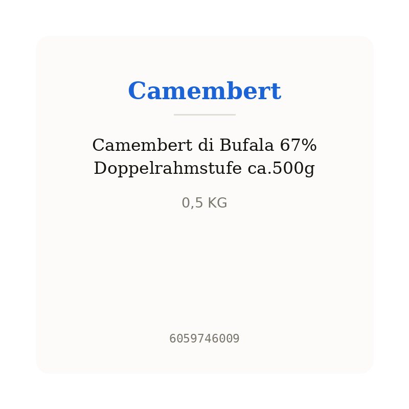 Camembert di Bufala 67% Doppelrahmstufe ca.500g
