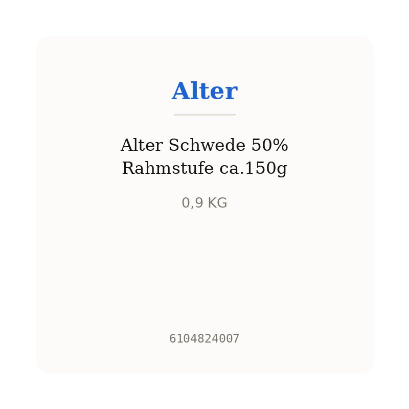 Alter Schwede 50% Rahmstufe ca.150g