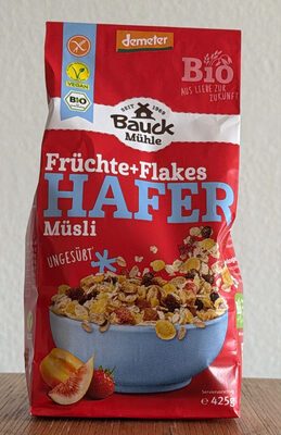 Demeter Bauckhof Hafer Müsli Früchte+Flakes glutenfrei 425g