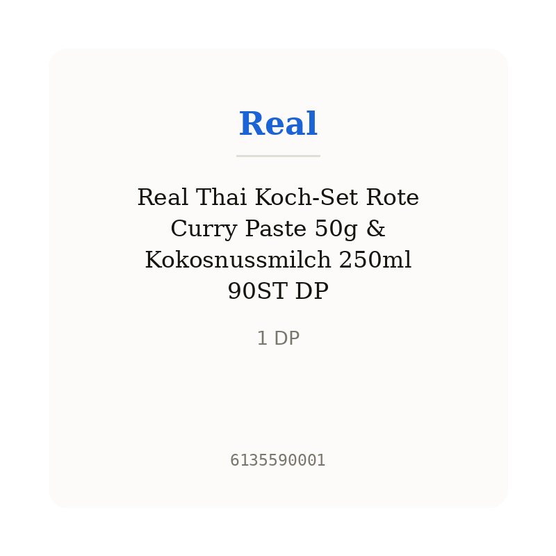 Real Thai Koch-Set Rote Curry Paste 50g & Kokosnussmilch 250ml 90ST DP