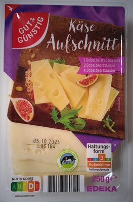 GUT&GÜNSTIG Käseaufschnitt Tilsiter, Edamer, Maasdammer 40% 250g