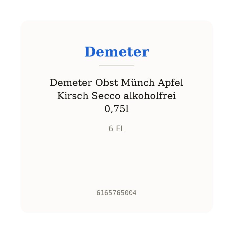 Demeter Obst Münch Apfel Kirsch Secco alkoholfrei 0,75l