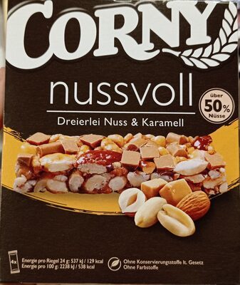 Corny Nussvoll Dreierlei Nuss & Karamell 4x24g