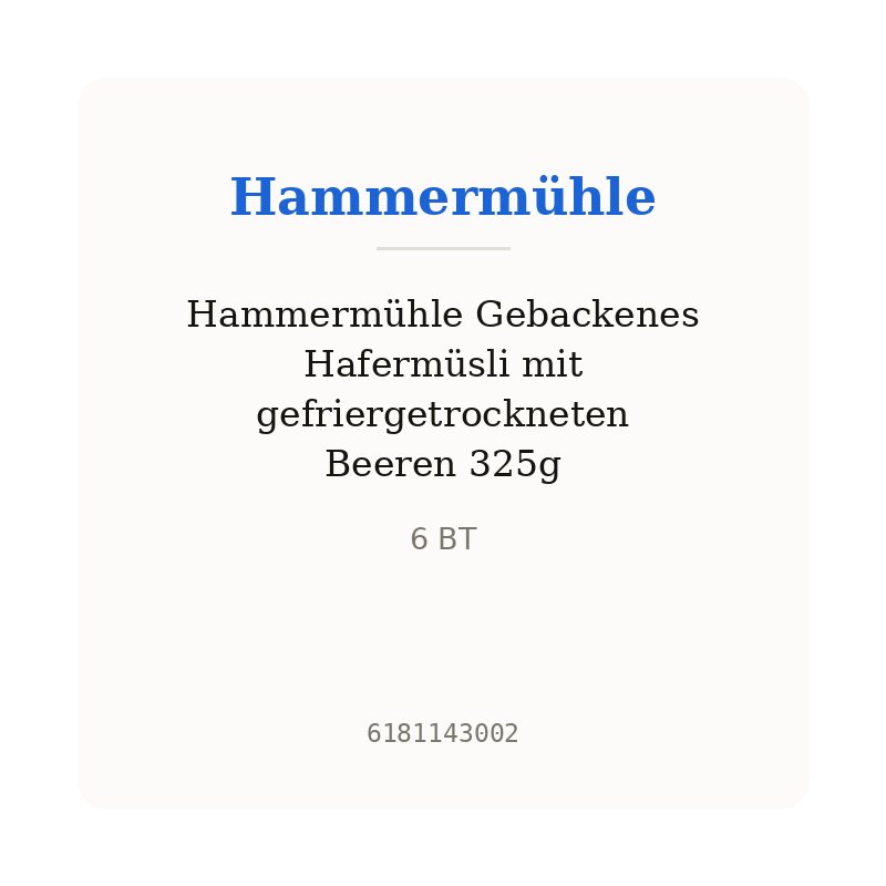 Hammermühle Gebackenes Hafermüsli mit gefriergetrockneten Beeren 325g