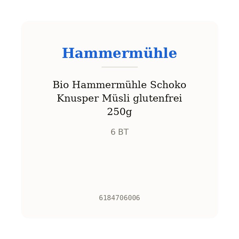Bio Hammermühle Schoko Knusper Müsli glutenfrei 250g