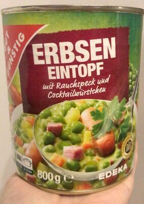 GUT&GÜNSTIG Erbseneintopf mit Rauchspeck und Cocktailwürstchen 800g
