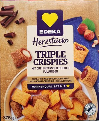 EDEKA Herzstücke Triple Crispies Milchschokoladencr.&Nuss-Nougatcr.m.Karam.Geschm.u.Salz Haselnusscr.375g