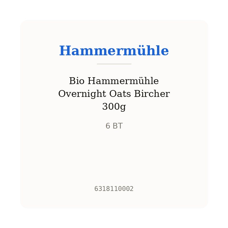 Bio Hammermühle Overnight Oats Bircher 300g