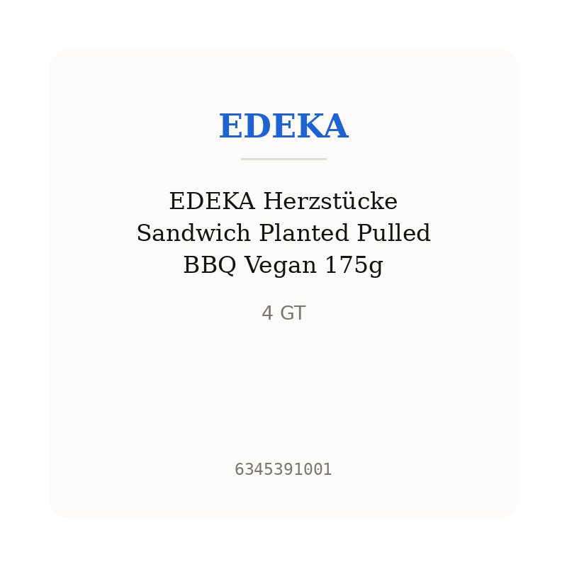 EDEKA Herzstücke Sandwich Planted Pulled BBQ Vegan 175g