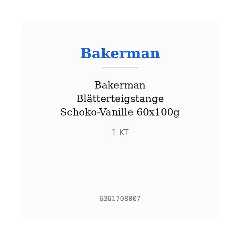 Bakerman Blätterteigstange Schoko-Vanille 60x100g