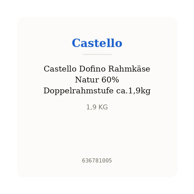 Castello Dofino Rahmkäse Natur 60% Doppelrahmstufe ca.1,9kg