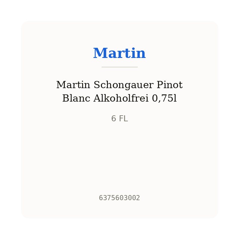 Martin Schongauer Pinot Blanc Alkoholfrei 0,75l