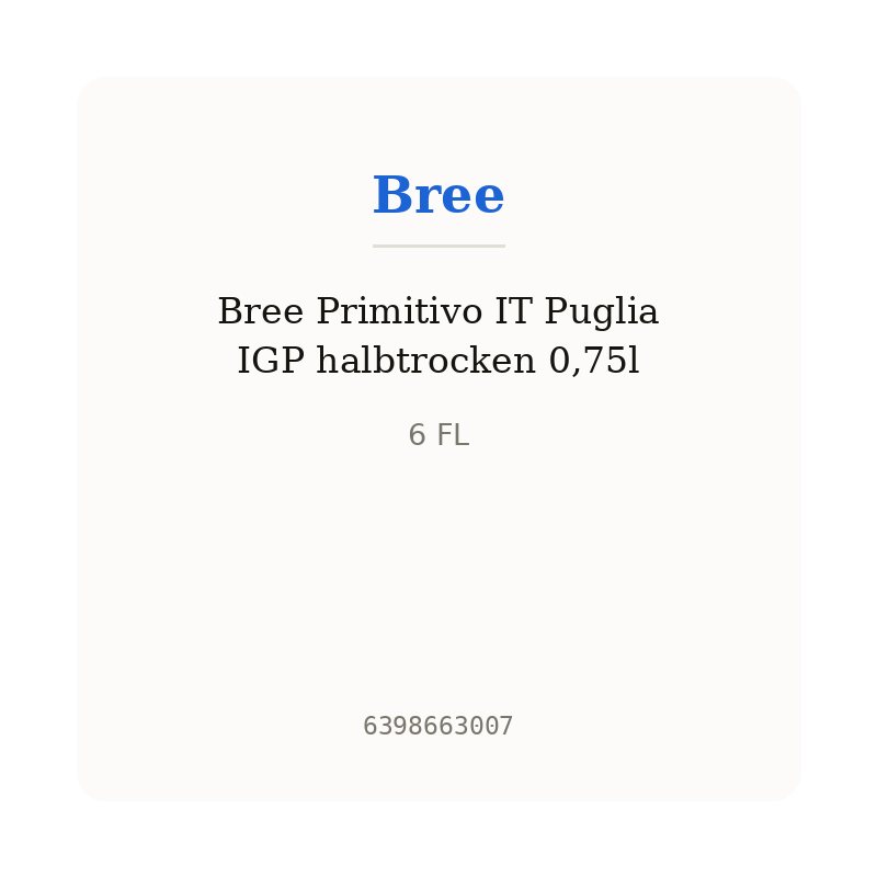 Bree Primitivo IT Puglia IGP halbtrocken 0,75l