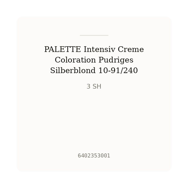 PALETTE Intensiv Creme Coloration Pudriges Silberblond 10-91/240