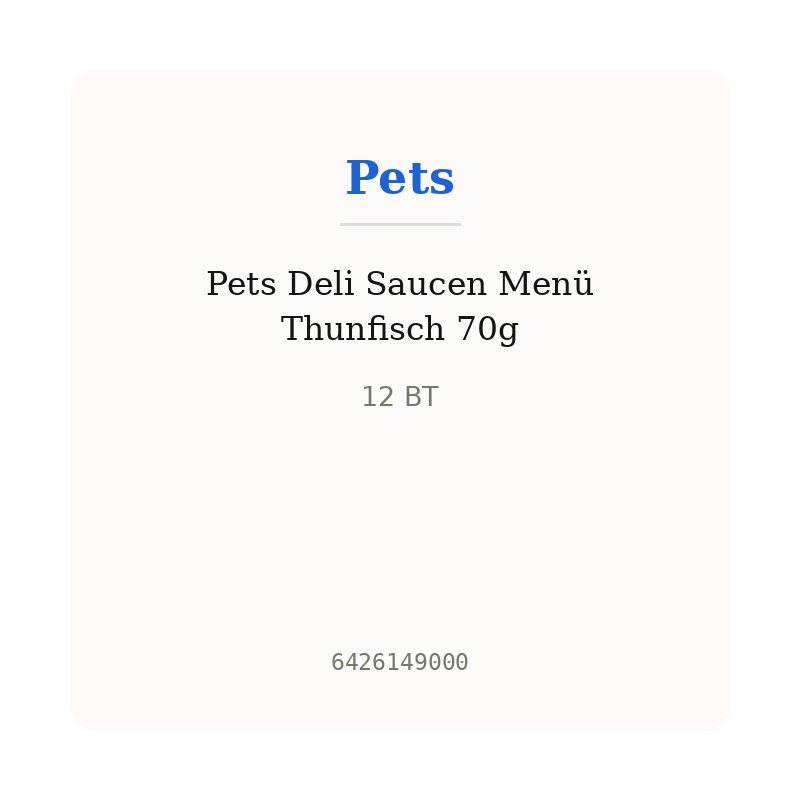 Pets Deli Saucen Menü Thunfisch 70g