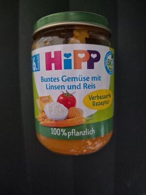 Bio Hipp Buntes Gemüse mit Linsen und Reis 190g