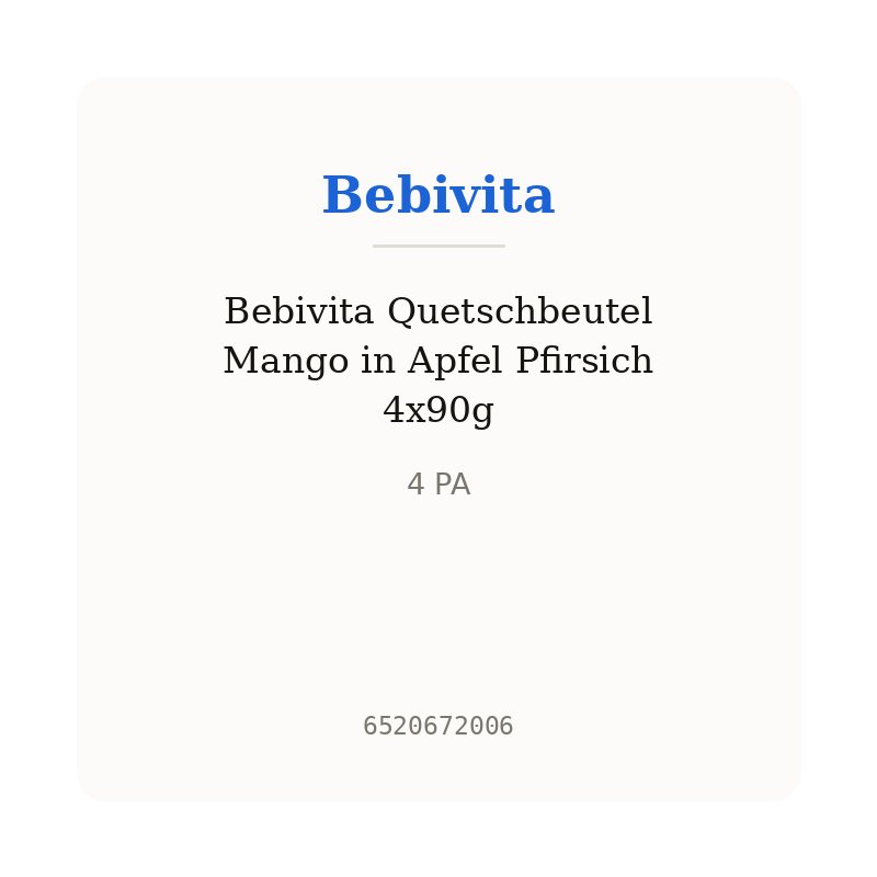 Bebivita Quetschbeutel Mango in Apfel Pfirsich 4x90g