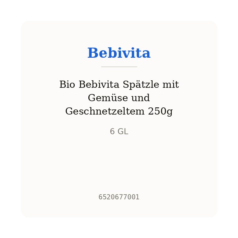 Bio Bebivita Spätzle mit Gemüse und Geschnetzeltem 250g