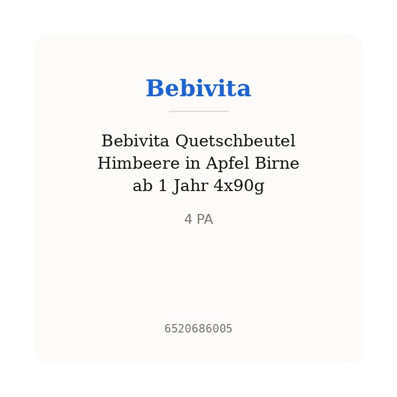 Bebivita Quetschbeutel Himbeere in Apfel Birne ab 1 Jahr 4x90g