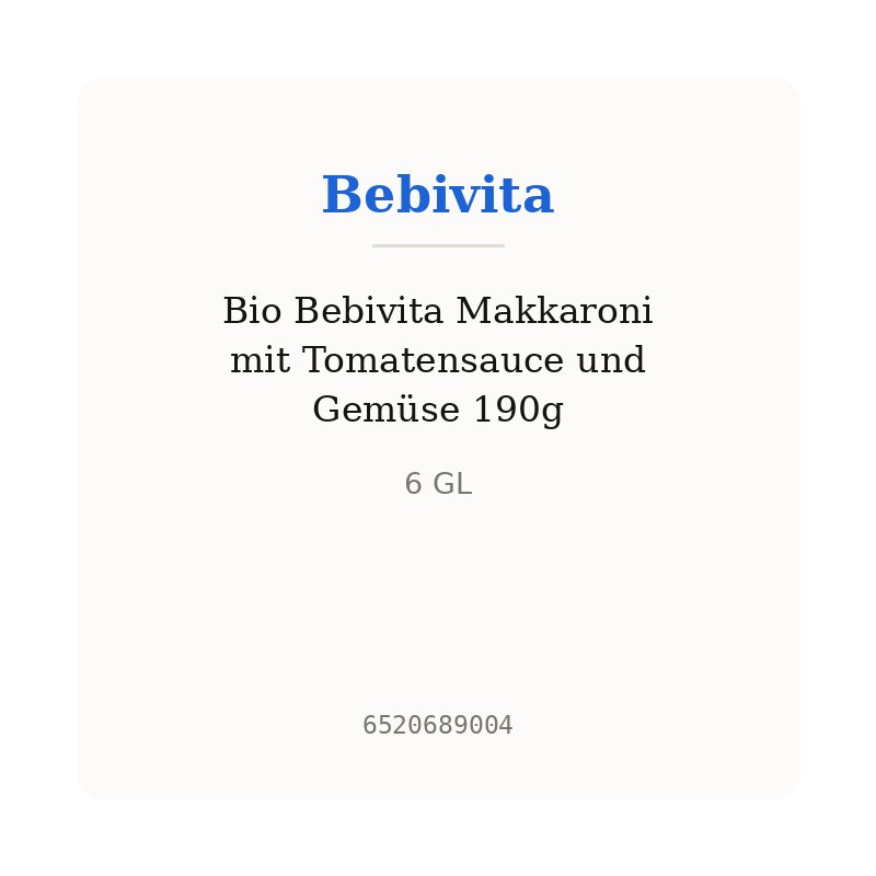 Bio Bebivita Makkaroni mit Tomatensauce und Gemüse 190g