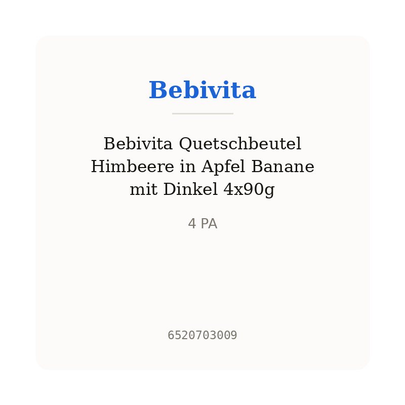 Bebivita Quetschbeutel Himbeere in Apfel Banane mit Dinkel 4x90g