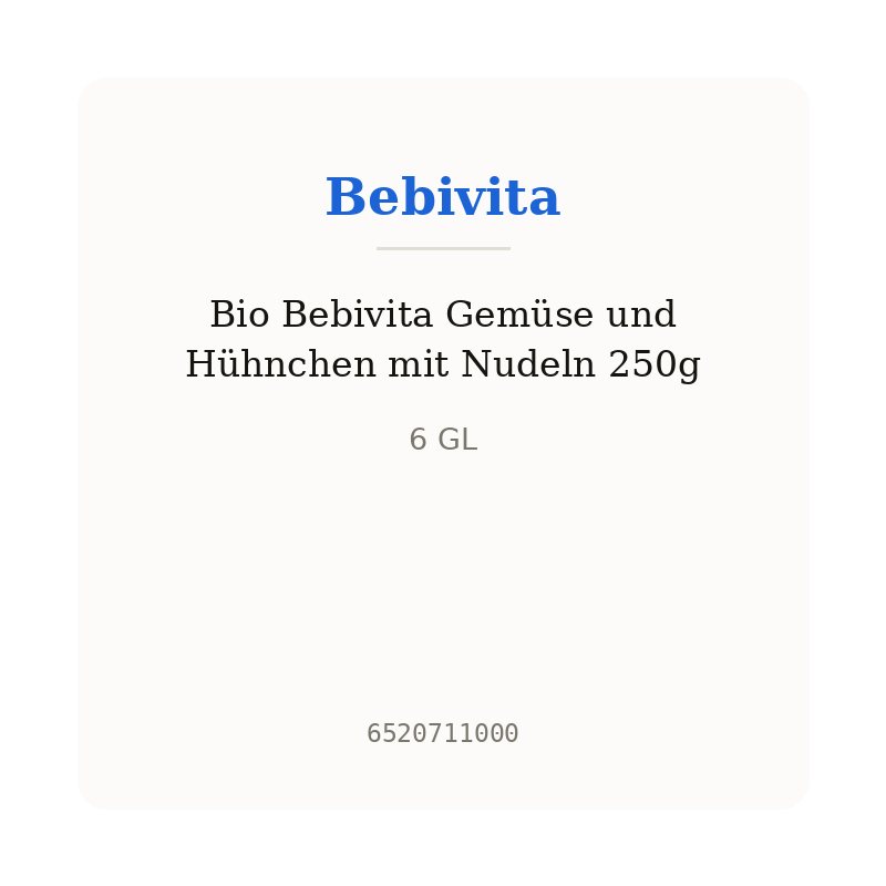 Bio Bebivita Gemüse und Hühnchen mit Nudeln 250g