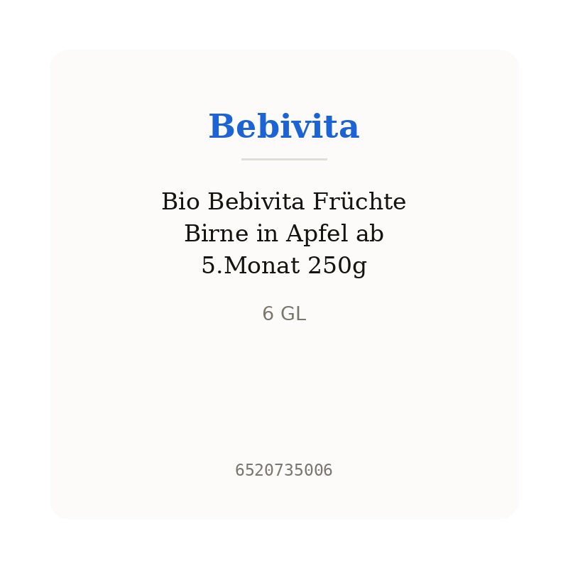 Bio Bebivita Früchte Birne in Apfel ab 5.Monat 250g
