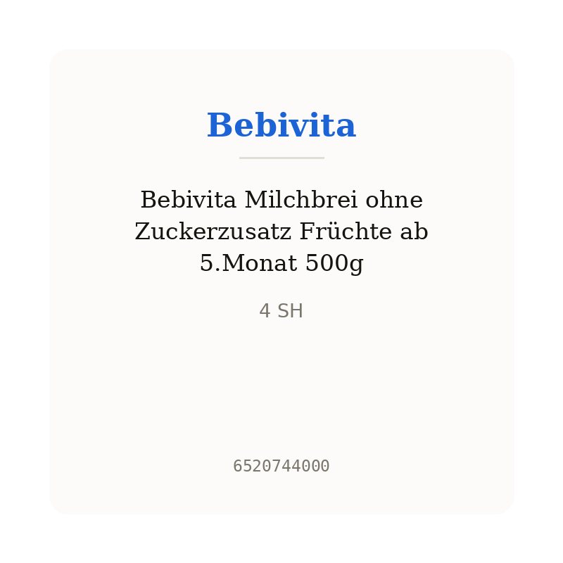 Bebivita Milchbrei ohne Zuckerzusatz Früchte ab 5.Monat 500g