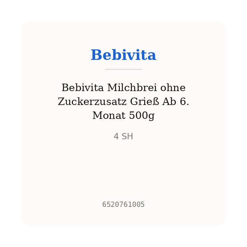 Bebivita Milchbrei ohne Zuckerzusatz Grieß Ab 6. Monat 500g