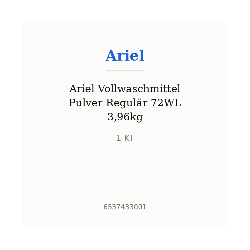 Ariel Vollwaschmittel Pulver Regulär 72WL 3,96kg