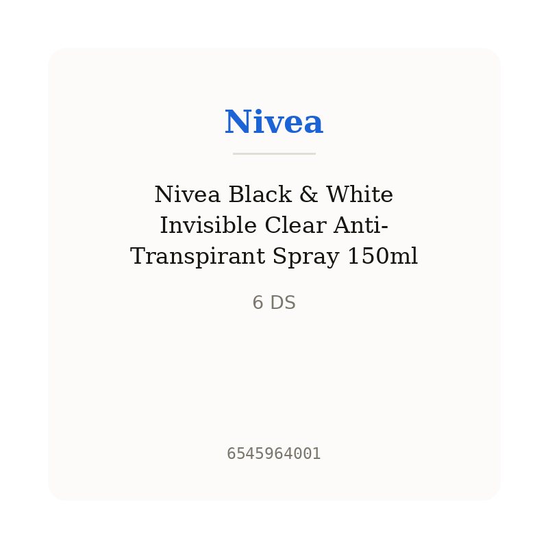 Nivea Black & White Invisible Clear Anti-Transpirant Spray 150ml