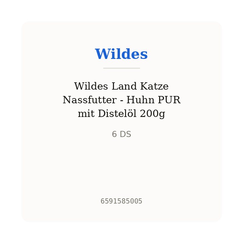 Wildes Land Katze Nassfutter - Huhn PUR mit Distelöl 200g
