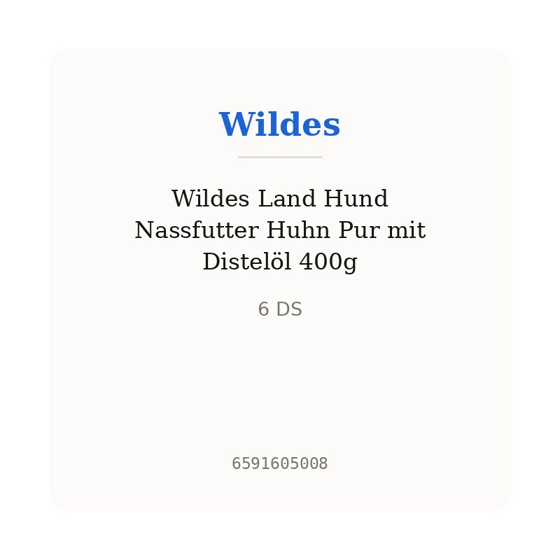 Wildes Land Hund Nassfutter Huhn Pur mit Distelöl 400g