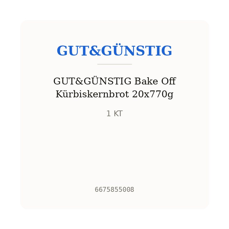 GUT&GÜNSTIG Bake Off Kürbiskernbrot 20x770g