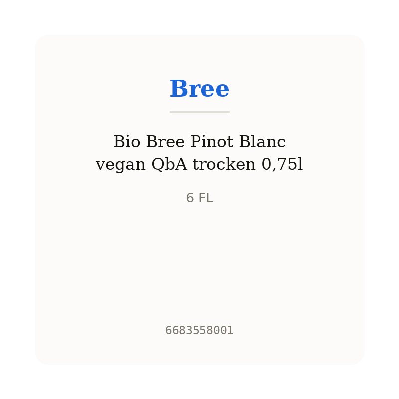 Bio Bree Pinot Blanc vegan QbA trocken 0,75l