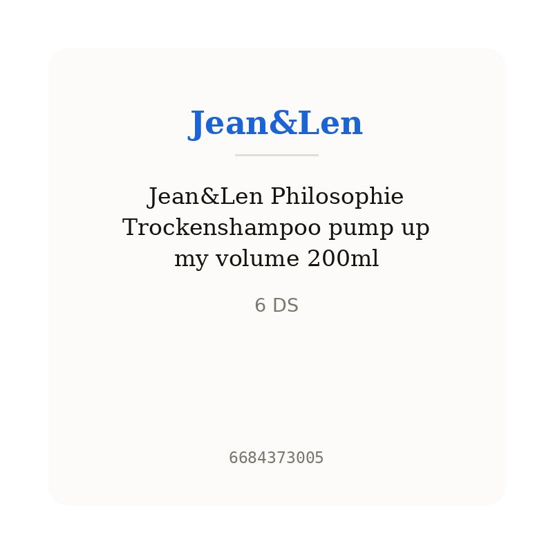 Jean&Len Philosophie Trockenshampoo pump up my volume 200ml